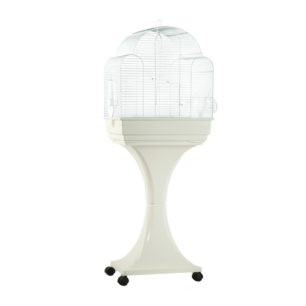 Gabbia Aurora bianca con supporto e ruote