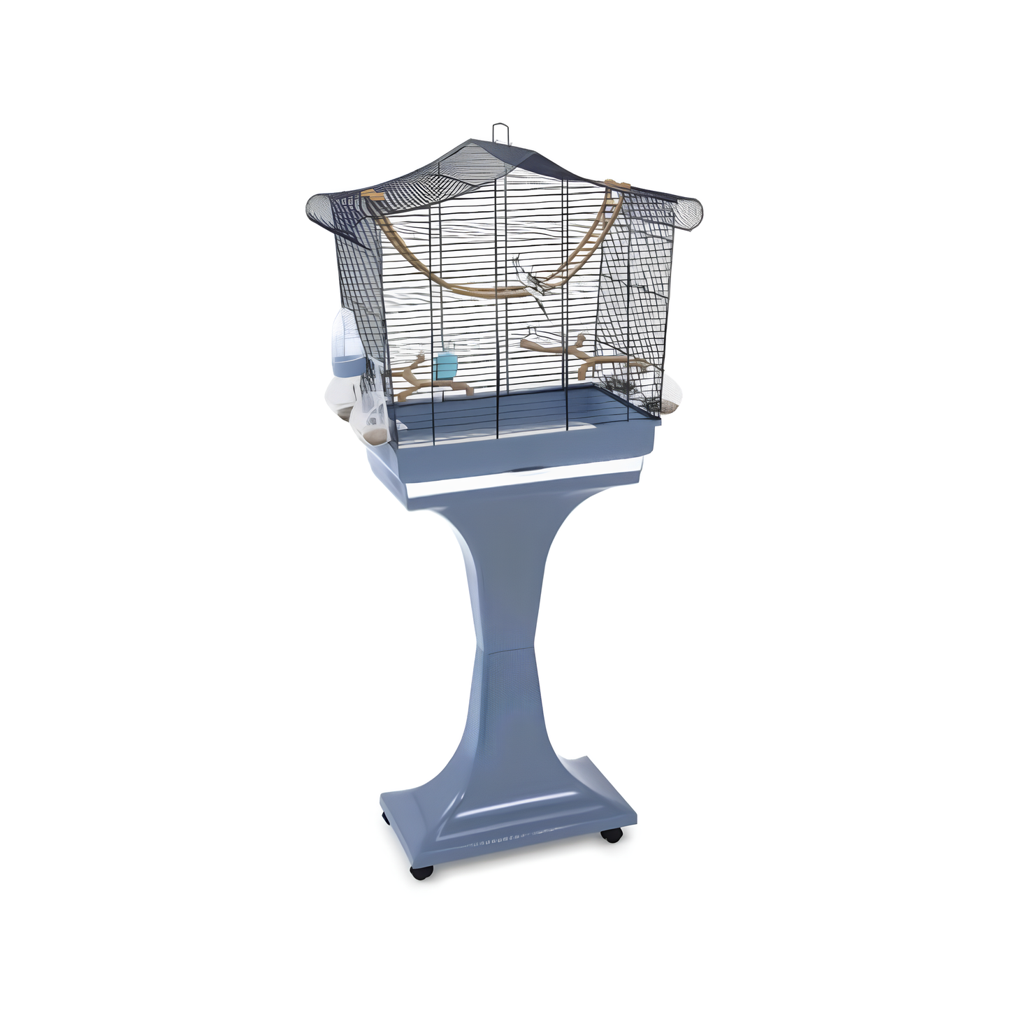 Gabbia Sofia azzurra e blu con supporto e ruote