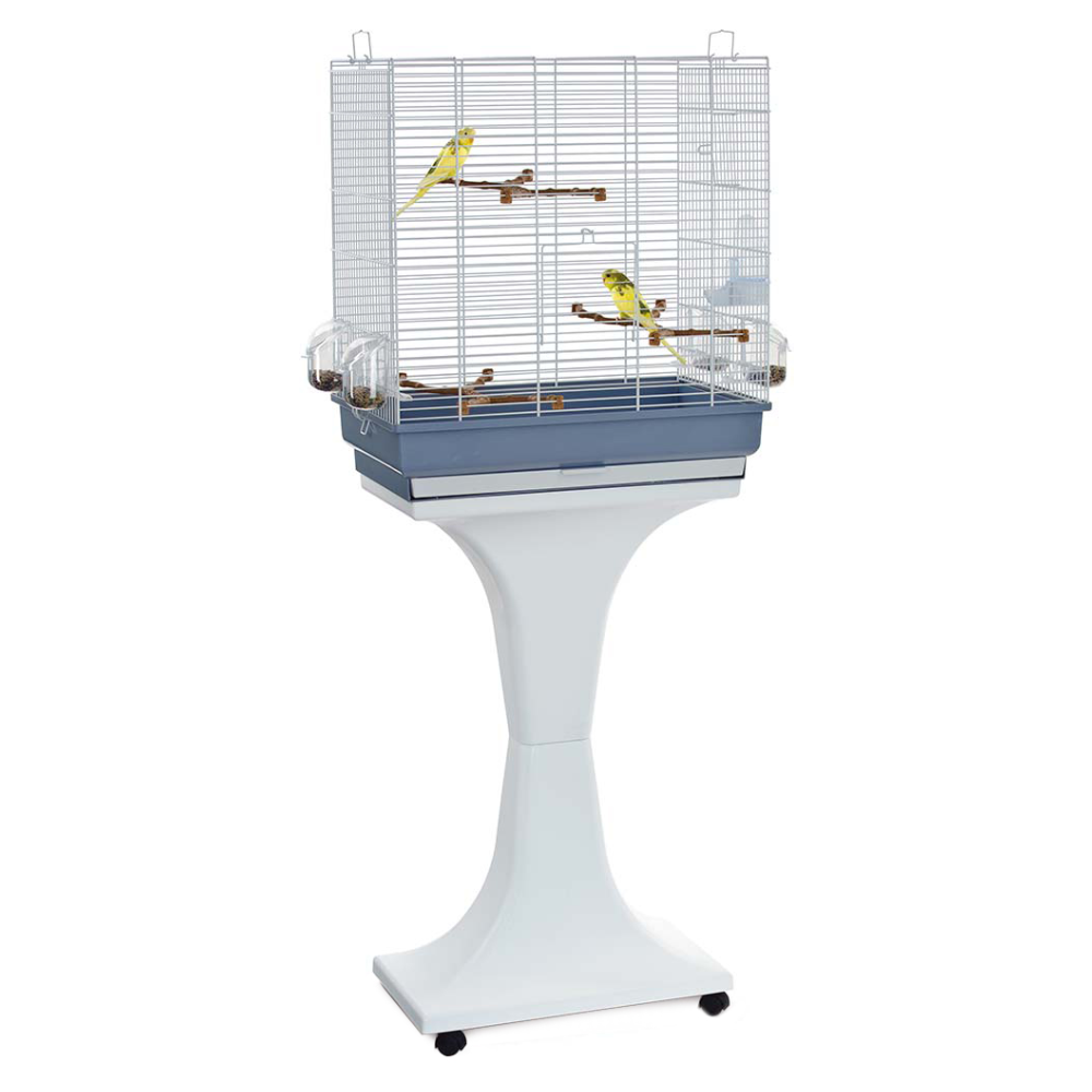 Gabbia Camilla bianca e blu con supporto e ruote