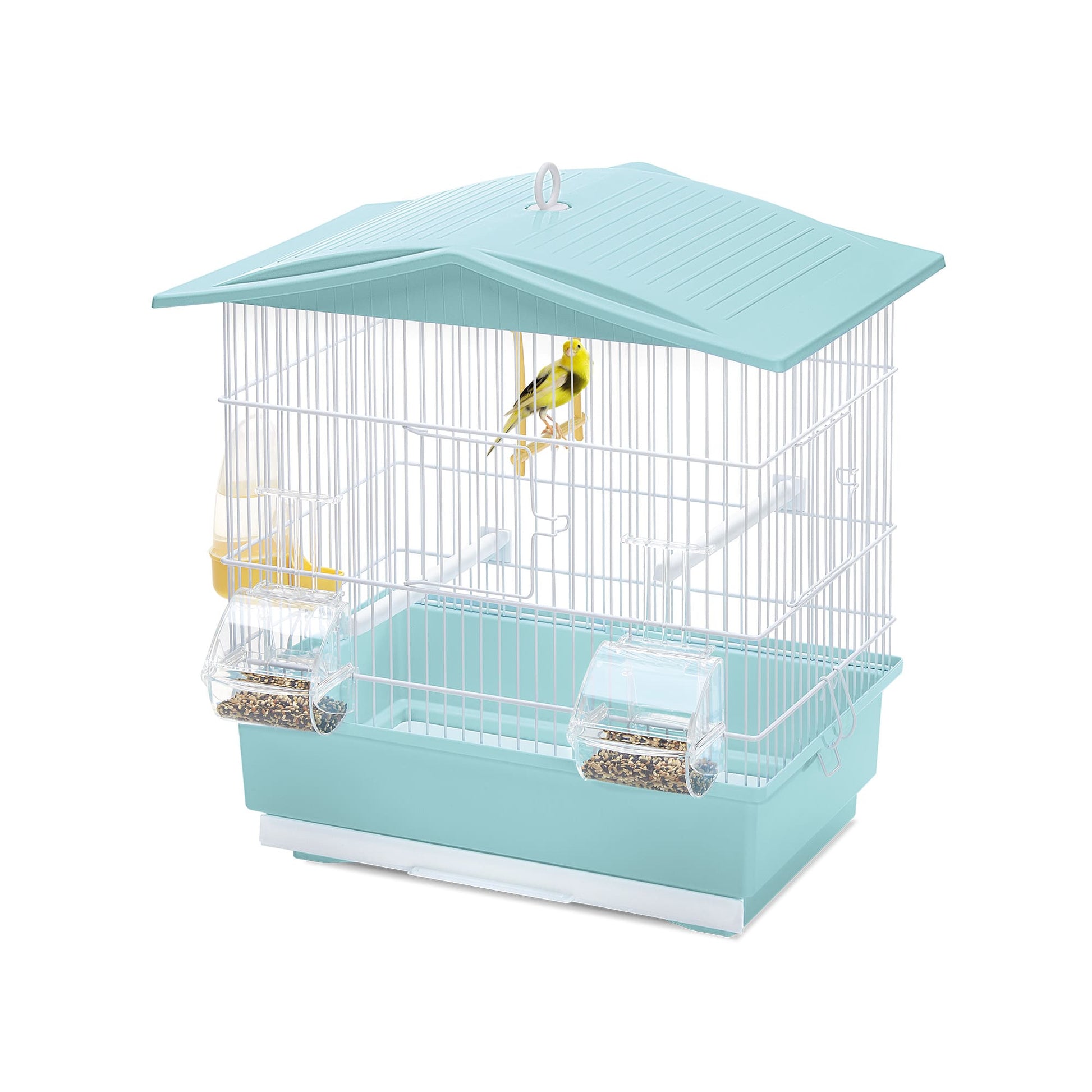 Gabbia Tiffany bianca e azzurra con tetto